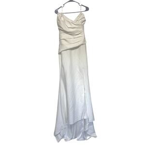 Club L London Dress White Strapless Gown Train Wedding Prom Side-slit Formal 10